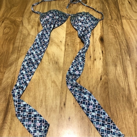 Athleta Halter Tie Wrap Bikini Bathing Swim Suit Top Size XS Blue Geometric - Picture 3 of 6